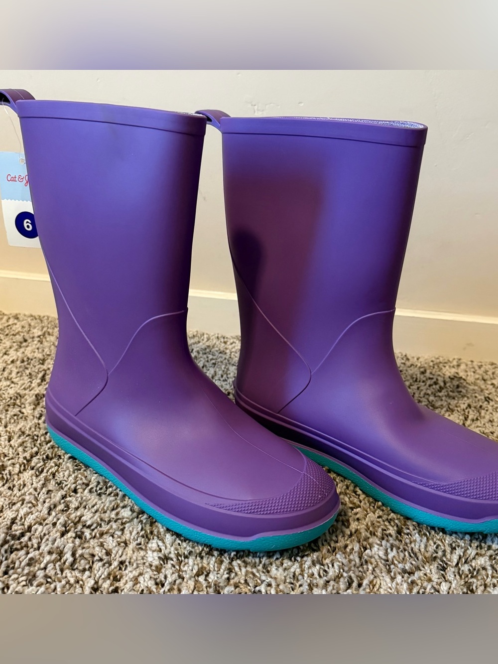 Cat & Jack Purple Kids Rain Boots with Teal Soles